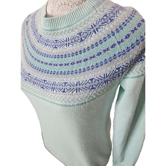 Talbots Sweater Aqua Lambswool Fair Isle Crew Neck Pullover Women's SP - Picture 4 of 10